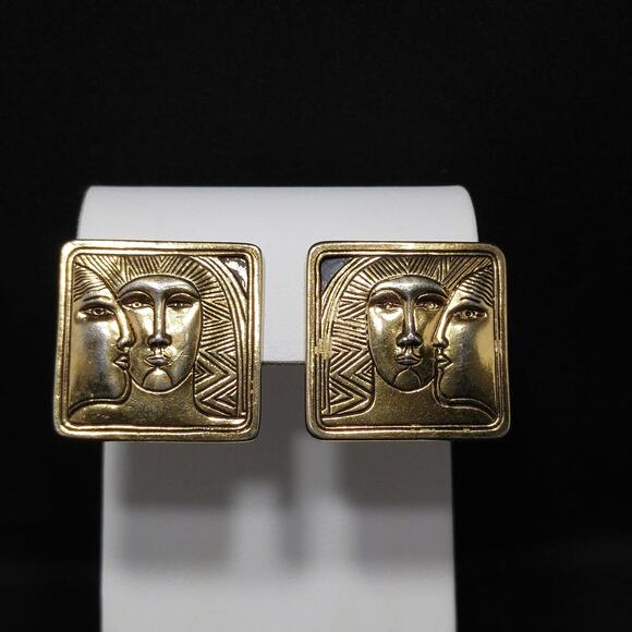Laurel Burch Ancient Ancestors Post Earrings, Gold Plated, 1980s Vintage Jewelry - Picture 3 of 10